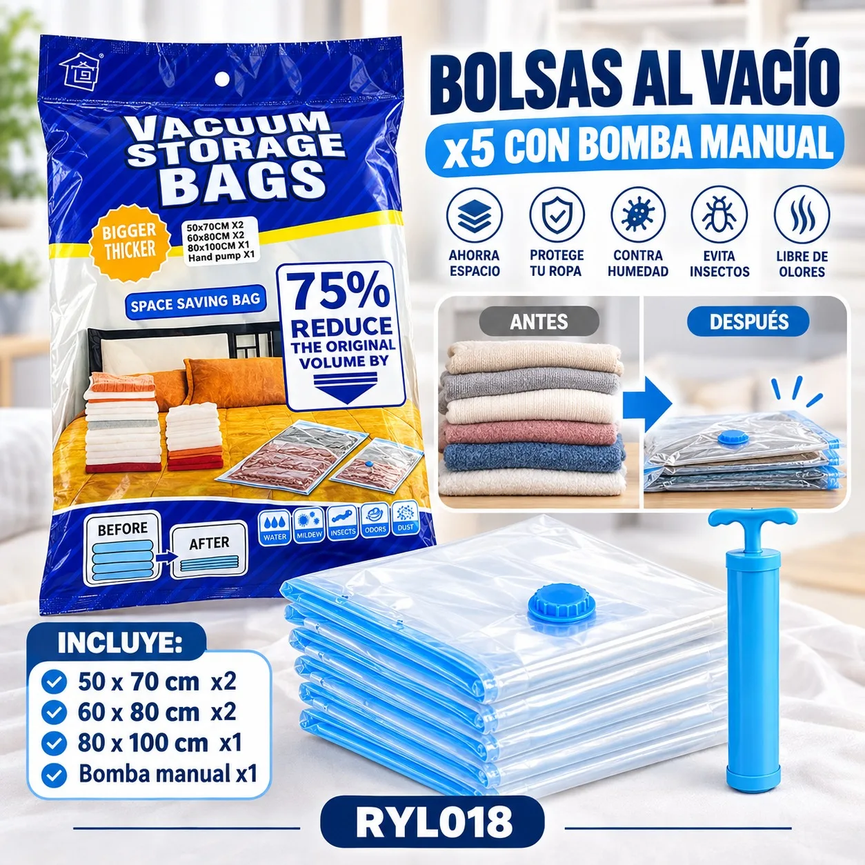 BOLSAS AL VACIO X5 CON BOMBA MANUAL RYL018