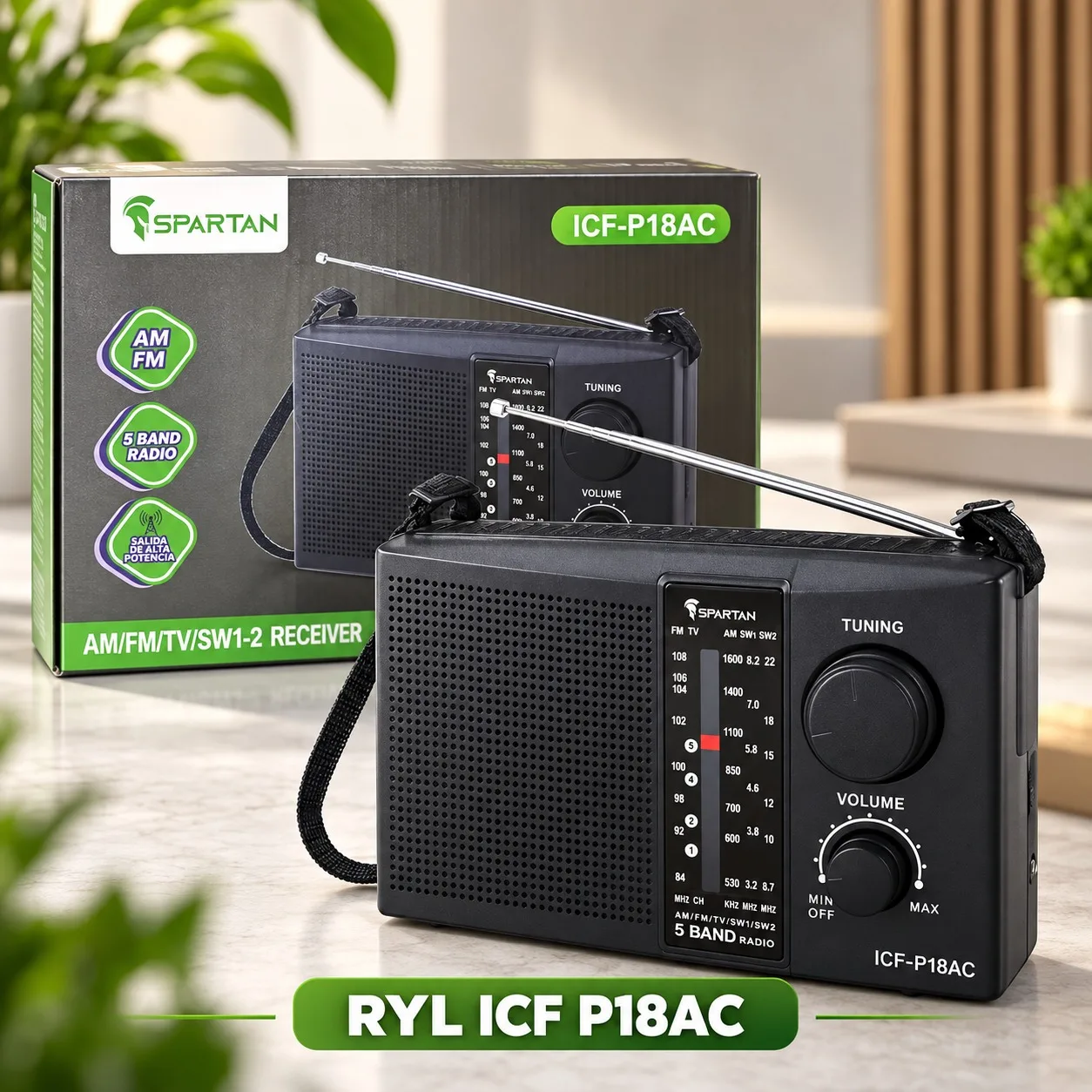 RADIO SENCILLO DE 5 BANDAS SPARTAN ICF P18AC, imagen 1
