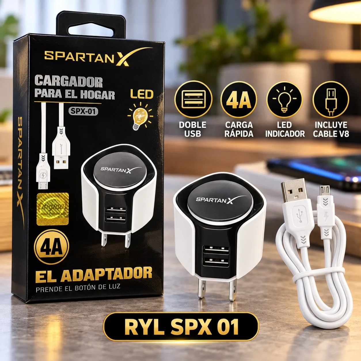 CARGADOR V8 DOBLE USB SPARTAN X SPX 01