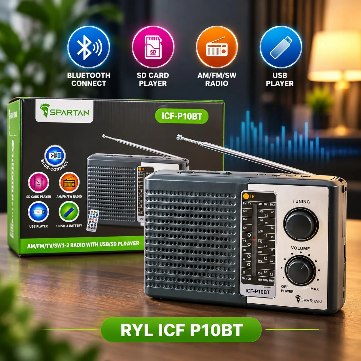 RADIO CON BLUETOOTH DE 5 BANDAS  SPARTAN ICF P10BT, imagen 1