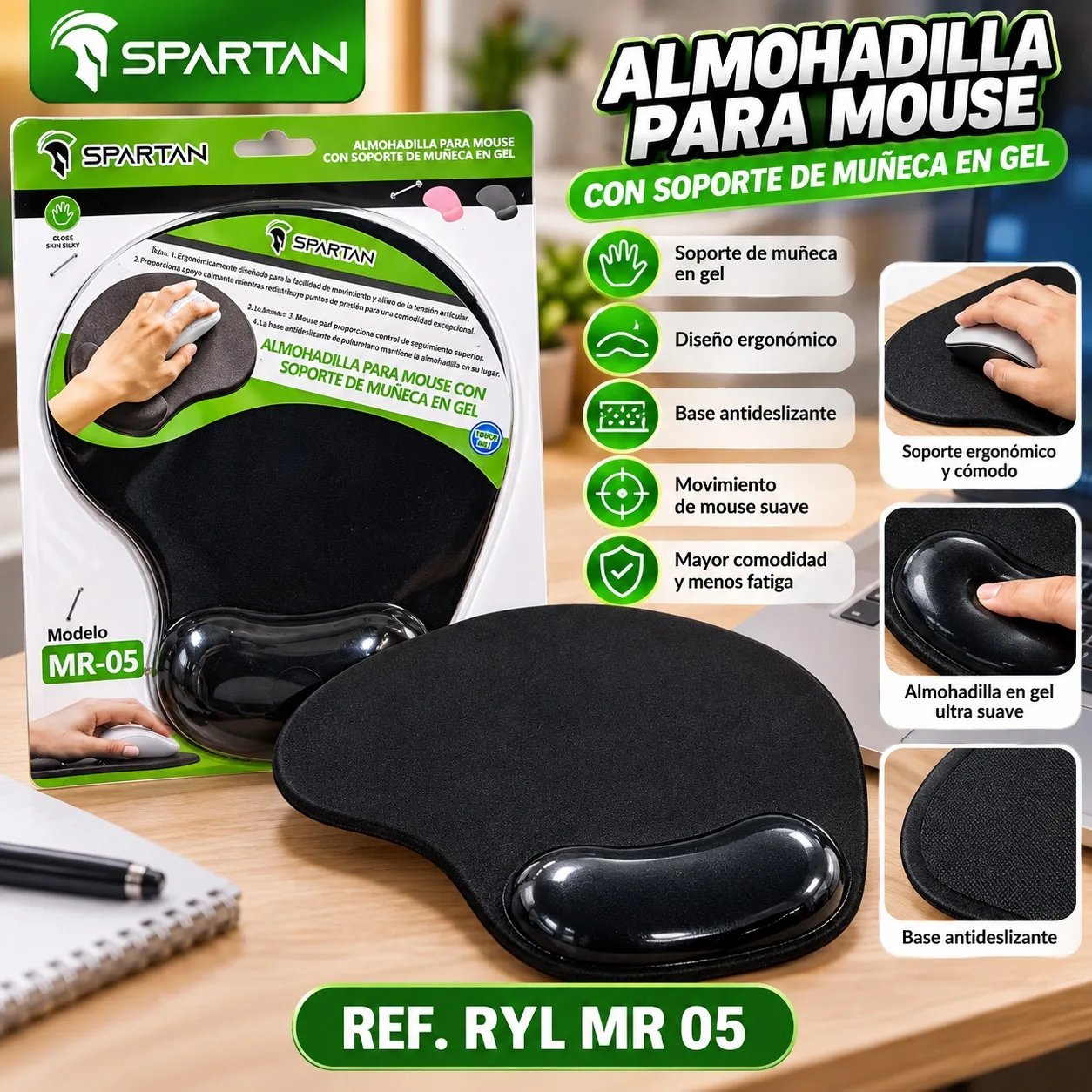 MOUSE PAD PARA MOUSE CON ALMOHADILLA EN GEL SPARTAN MR 05, imagen 1