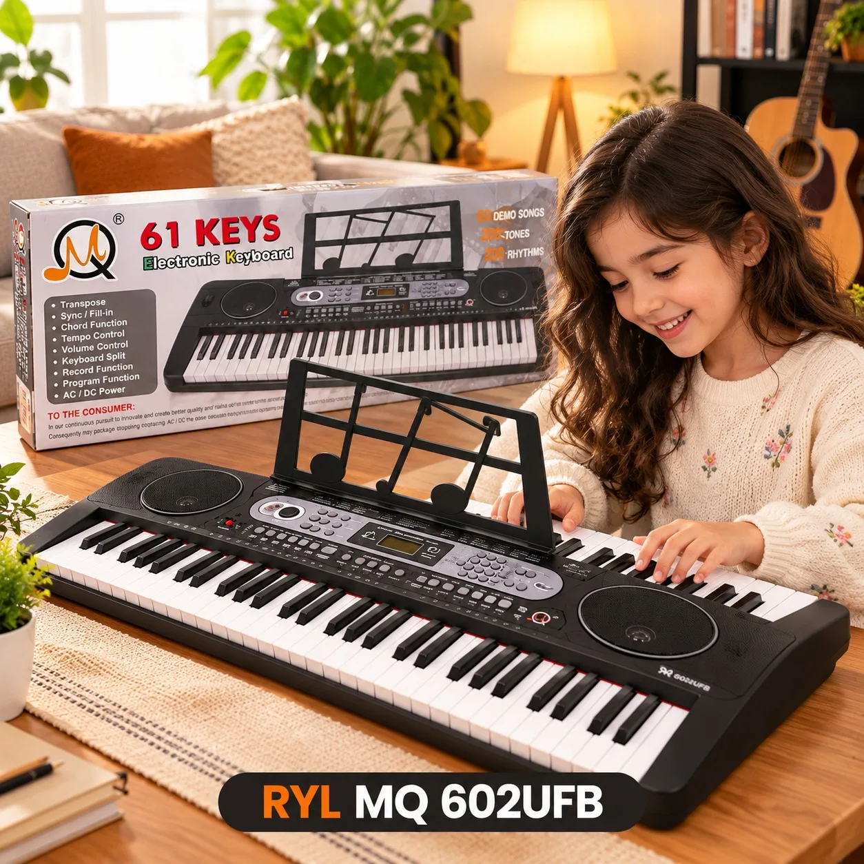 JUGUETE PIANO GRANDE DE 61 TECLAS CON BLUETOOTH MQ 602UFB, imagen 1