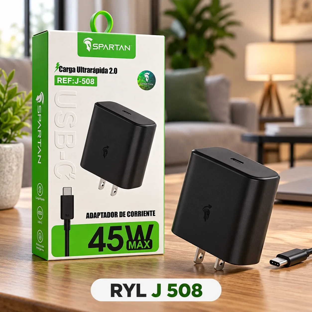 CARGADOR CARGA RÁPIDA DE 45W TIPO C SPARTAN J 508