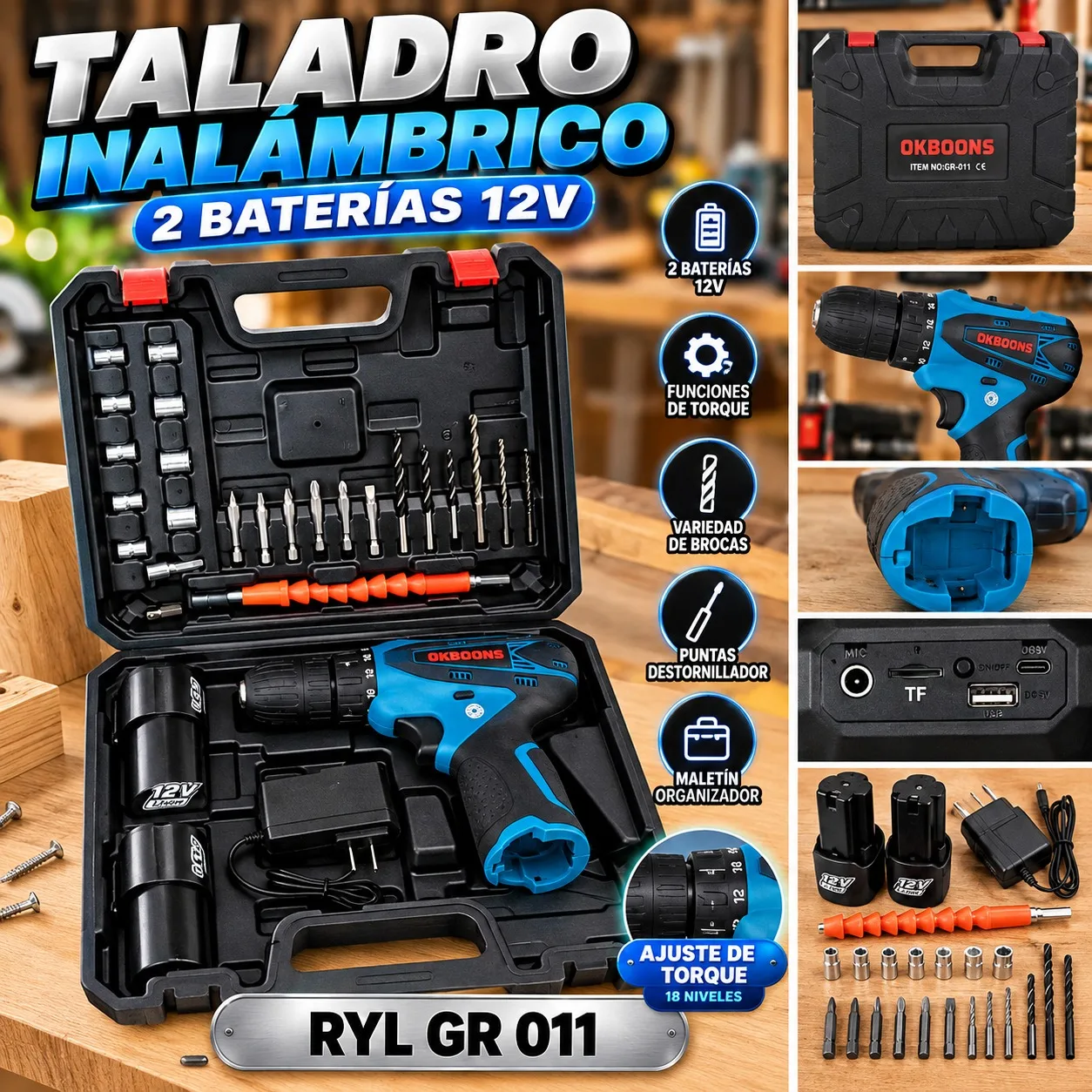 TALADRO INALAMBRICO 2 BATERÍA 12V GR 011, imagen 1