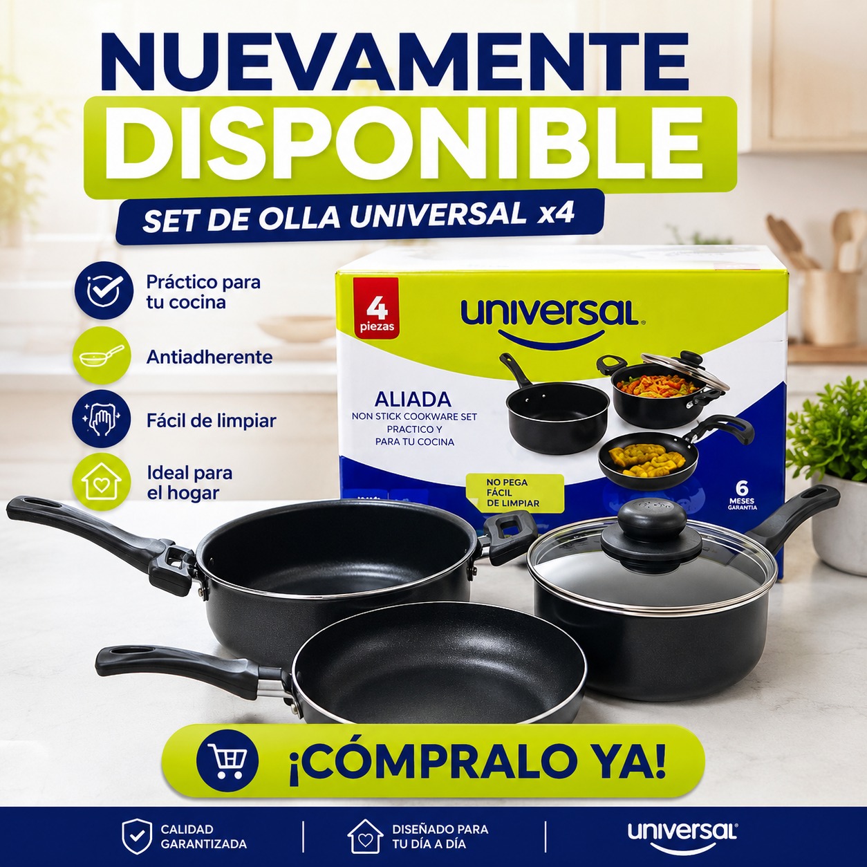 JUEGO DE OLLAS UNIVERSAL X4 PIEZAS L39440, imagen 1