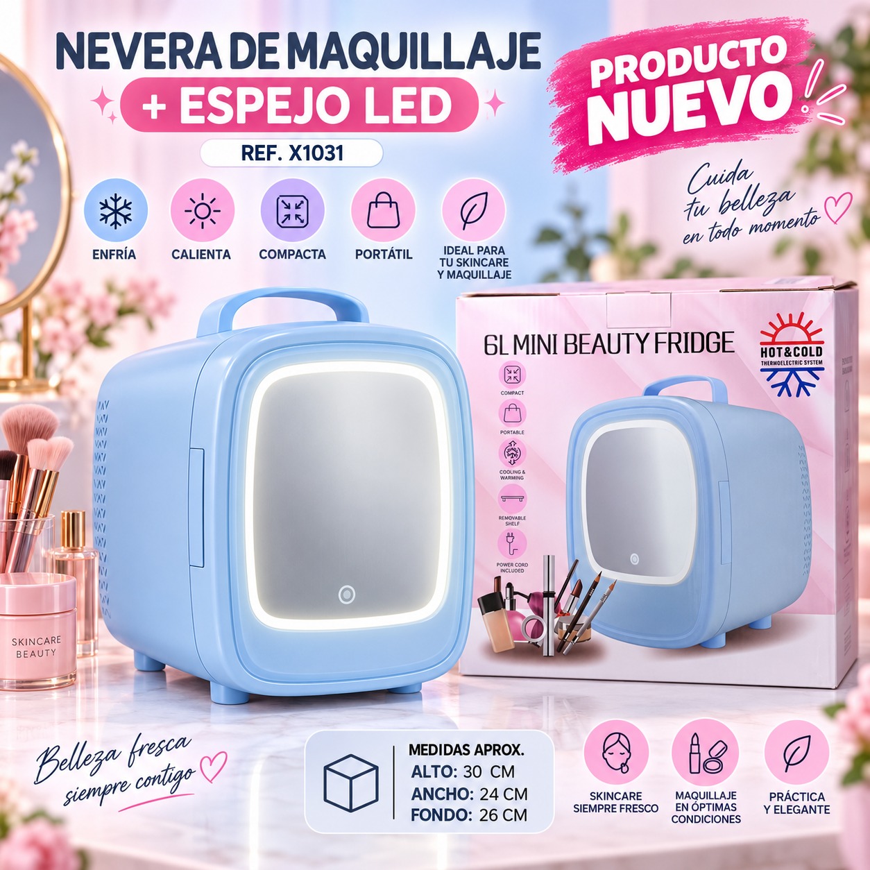 NEVERA DE MAQUILLAJE + ESPEJO LED REF. X1031, imagen 1