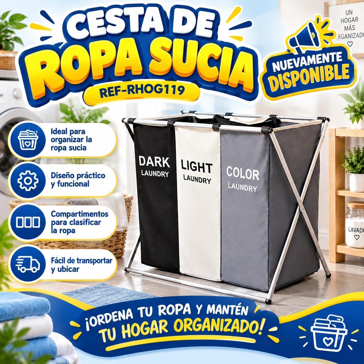 CESTA DE ALMACENAMIENTO DE ROPA SUCIA REF-RHOG119, imagen 1