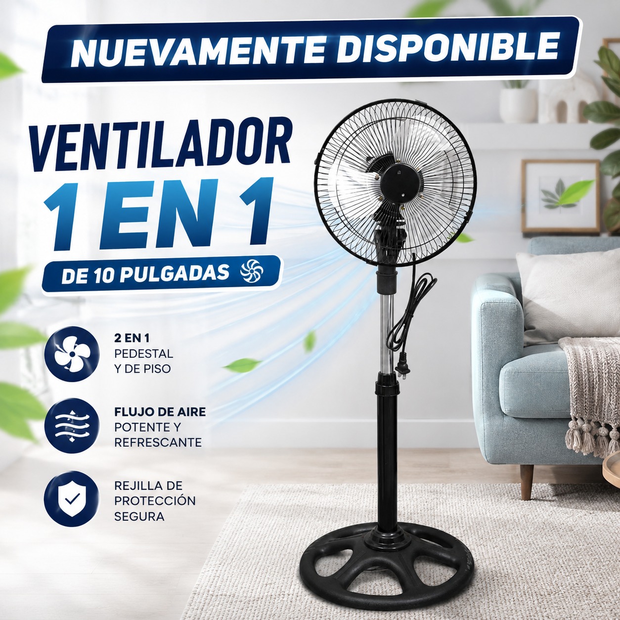 VENTILADOR 1 EN 1 DE 10 PULGADAS RYL 10P, imagen 1