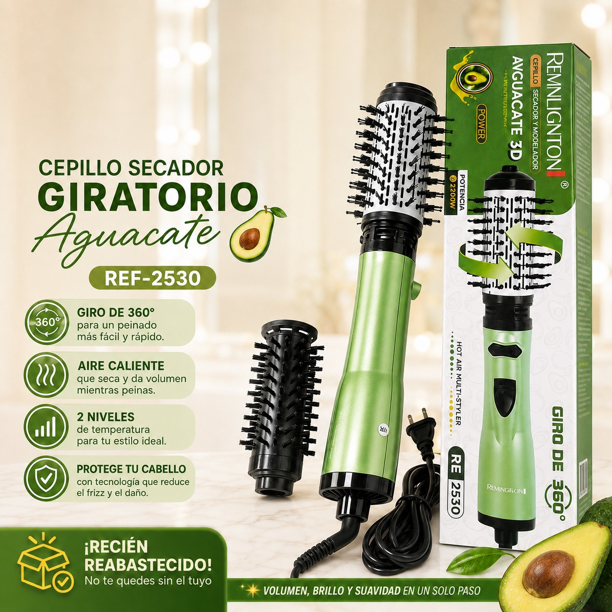  CEPILLO SECADOR GIRATORIO AGUACATE REF-2530 💚