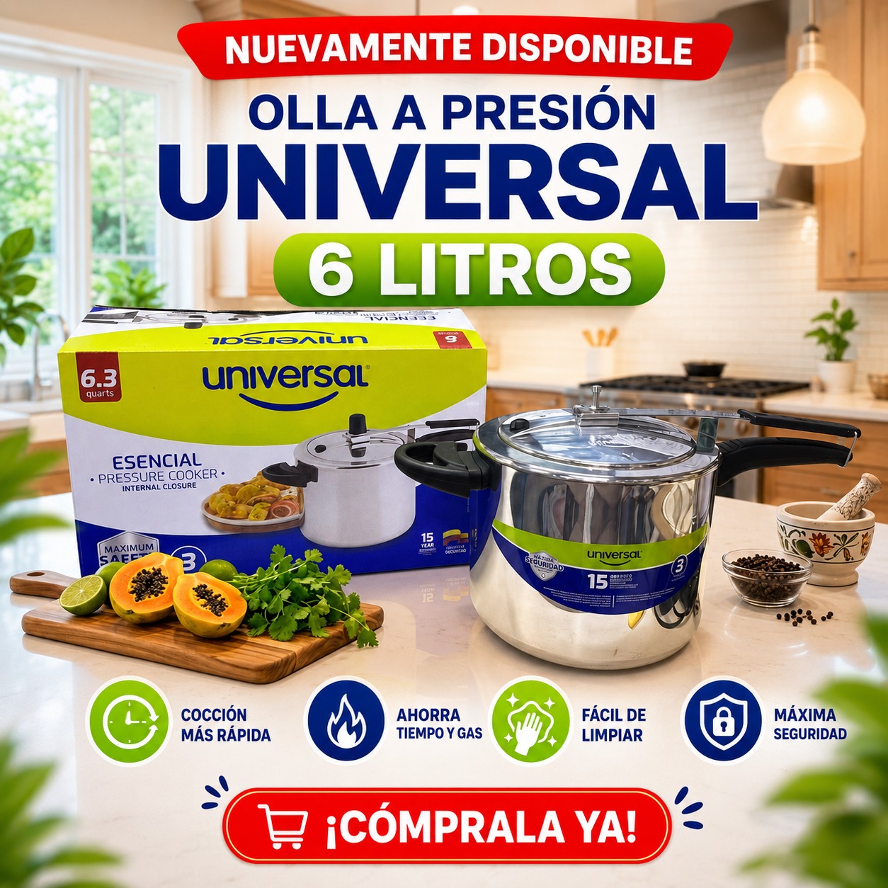 OLLA A PRESION UNINERSAL  6 LITROS, imagen 1
