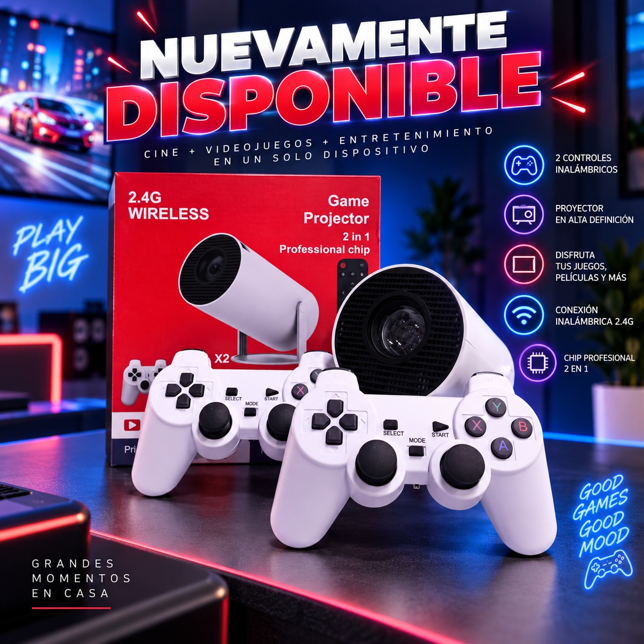 PROYECTOR CON 2 CONTROLES  DE VIDEO JUEGO, imagen 1