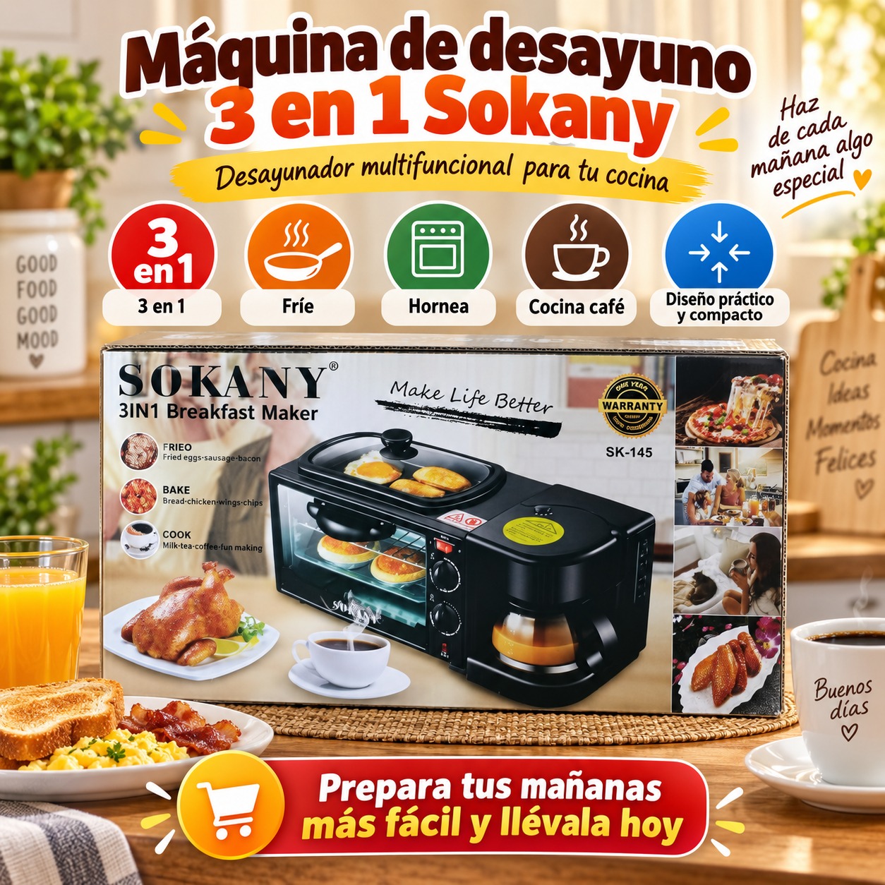 MAQUINA DE DESAYUNO 3 EN 1 SOKANY, imagen 1