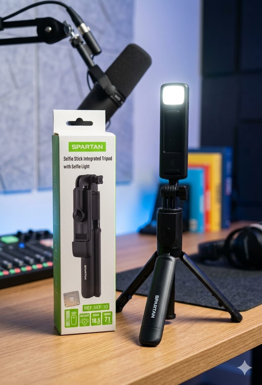 Trípode Bastón Selfie Spartan con Luz LED Integrada, imagen 1