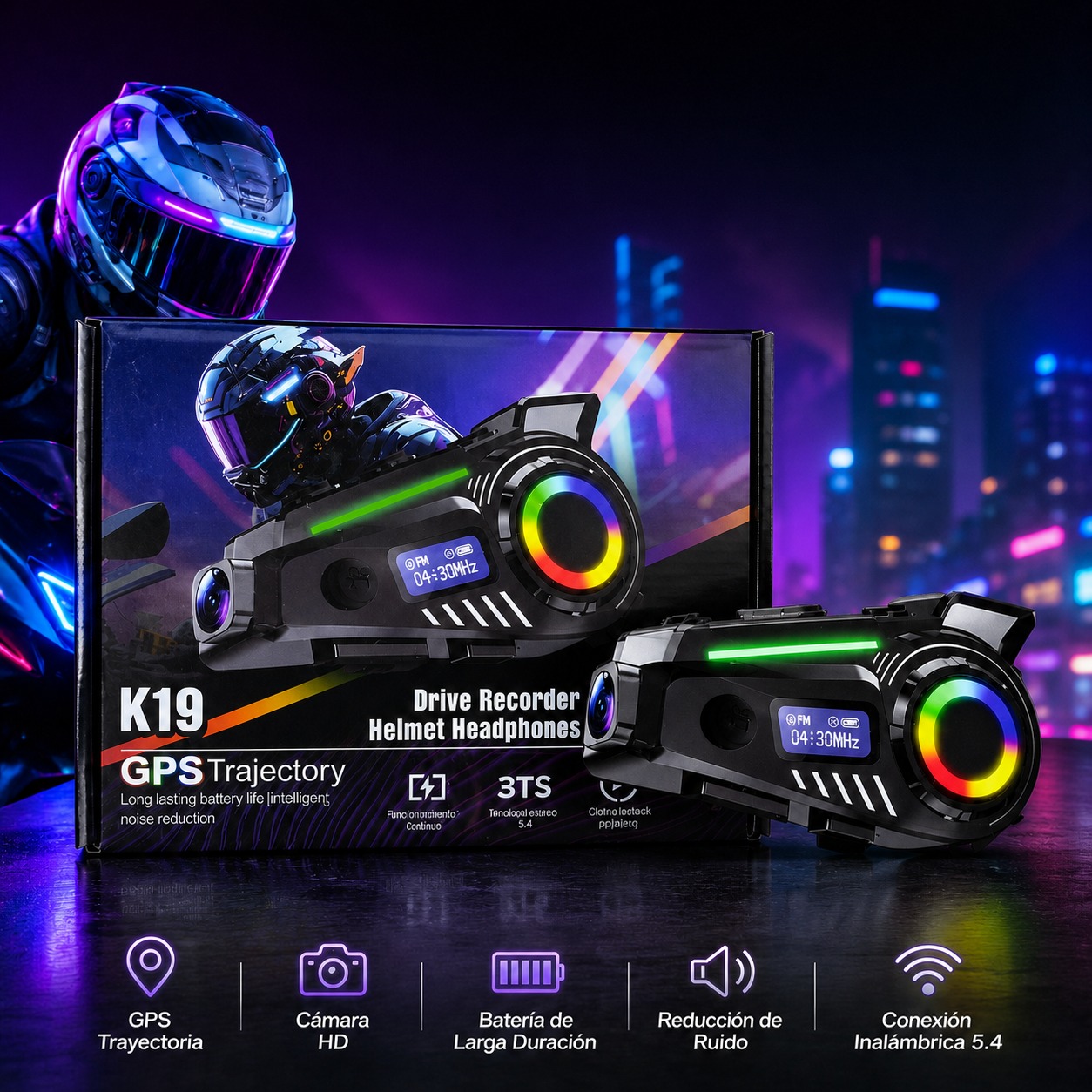 AUDIFONO BLUETOOTH PARA CASCO CON RADIO Y CAMARA K19