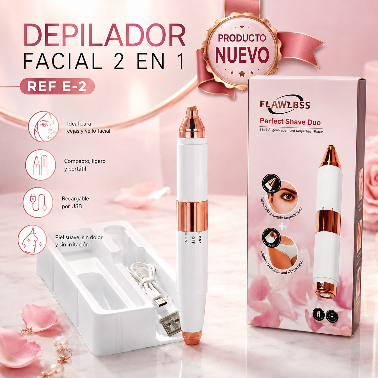 DEPILADOR FACIAL 2 EN 1 E 2, imagen 1