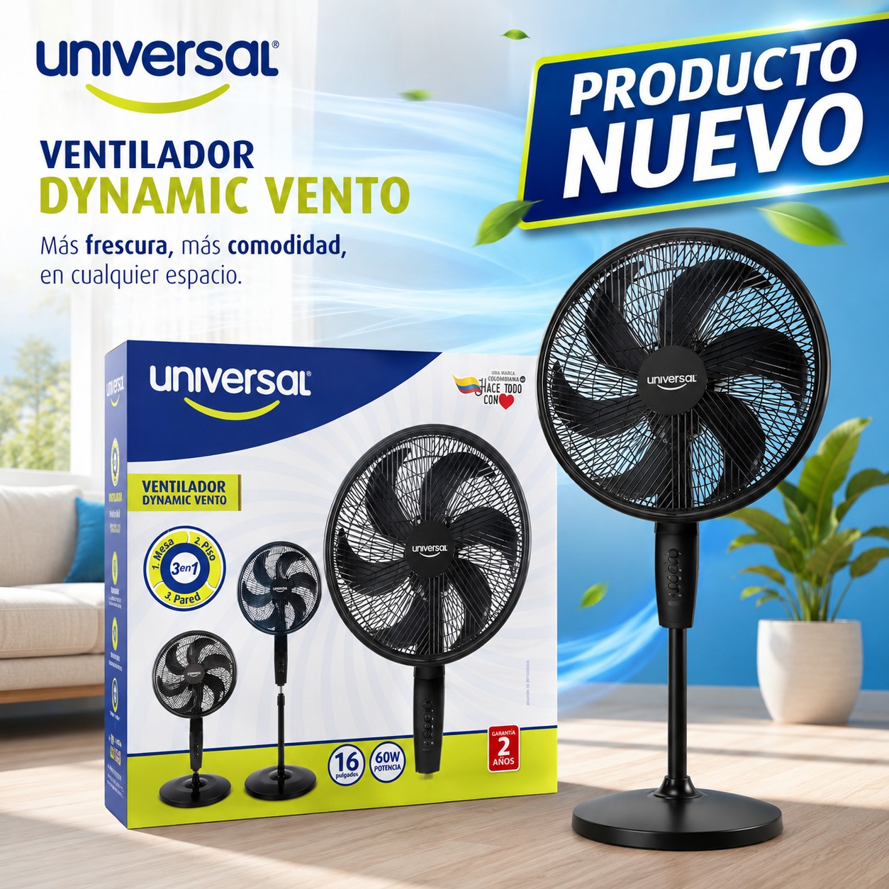 VENTILADOR UNIVERSAL DYNAMIC VENTO 3 EN 1, imagen 1