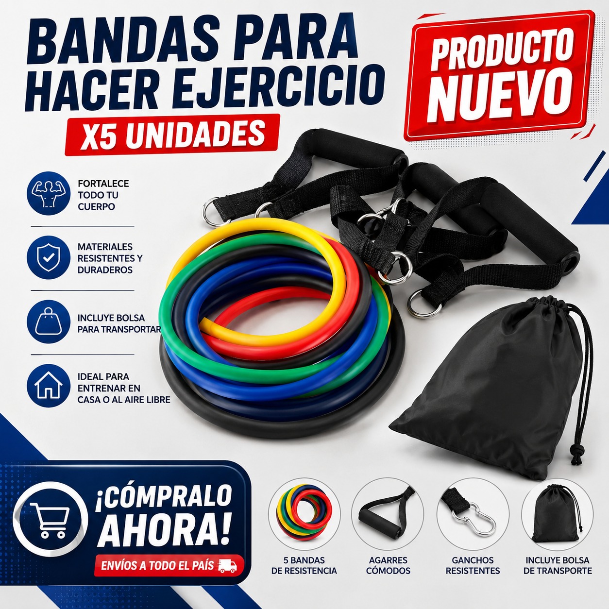 BANDAS PARA HACER EJERCICIO X5 UNIDADES