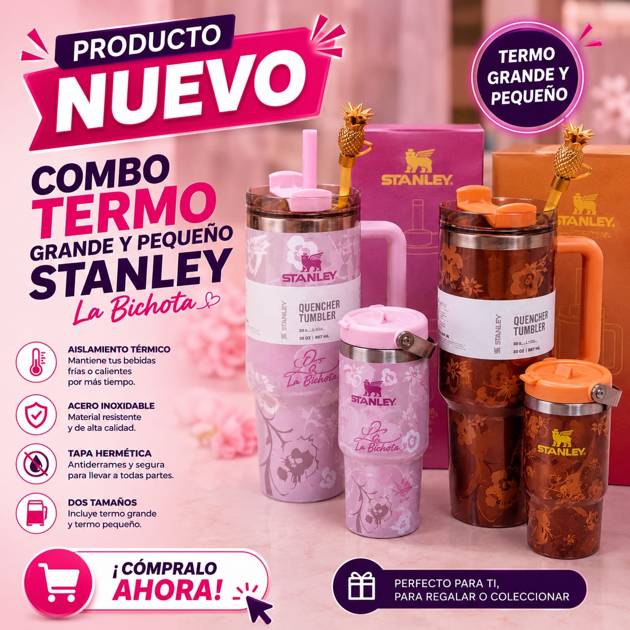 COMBO DE TERMO GRANDE Y PEQUEÑO STANLEY “LA BICHOTA, imagen 1