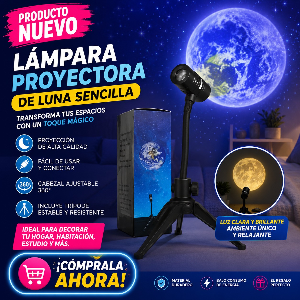 LAMPARA PROYECTORA DE LUNA SENCILLA, imagen 1
