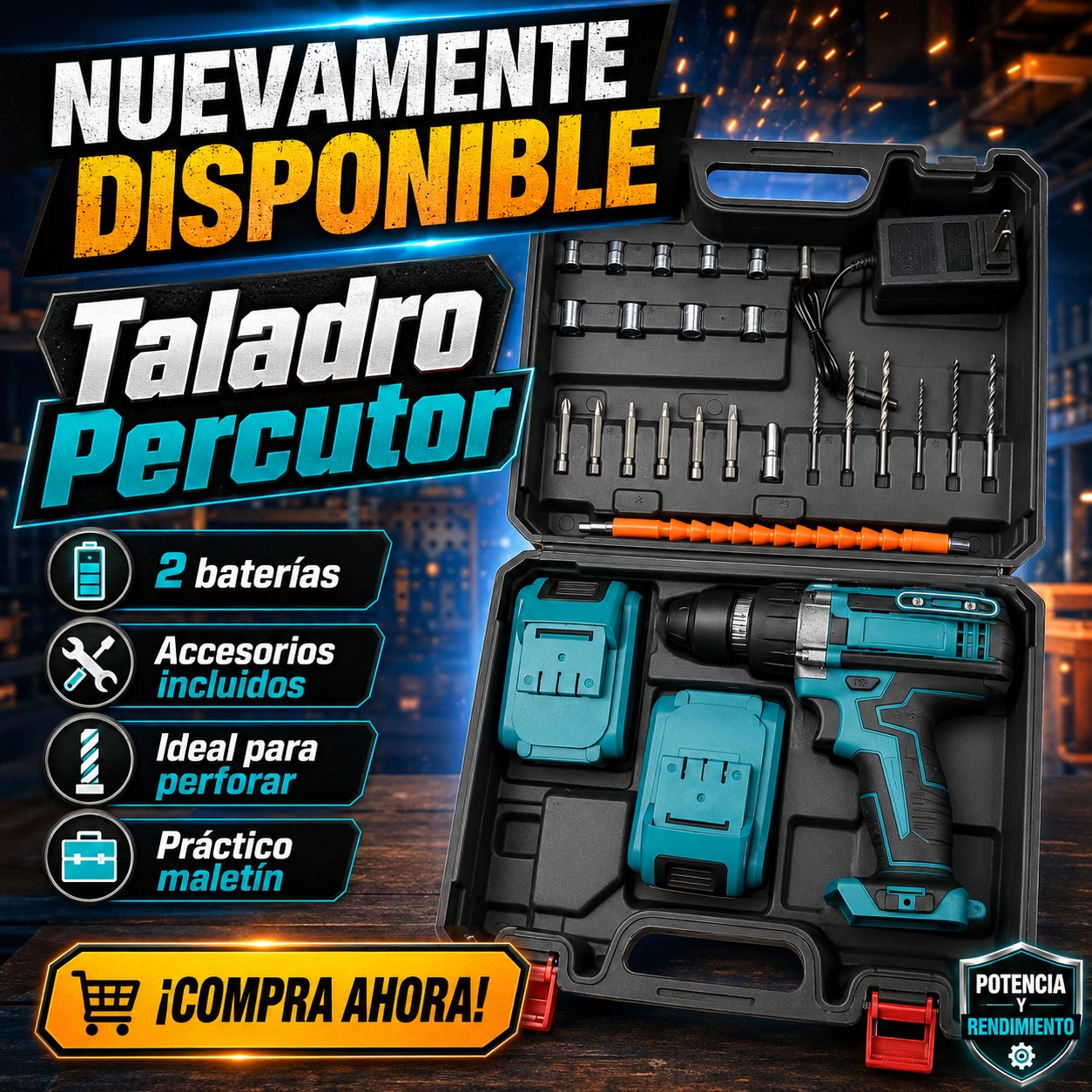 TALADRO INALAMBRICO PERCUTOR EDX2693, imagen 1