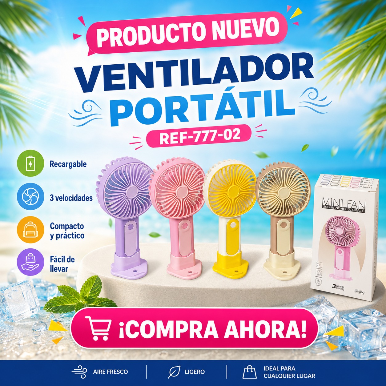 VENTILADOR PORTÁTIL REF-777-02, imagen 1