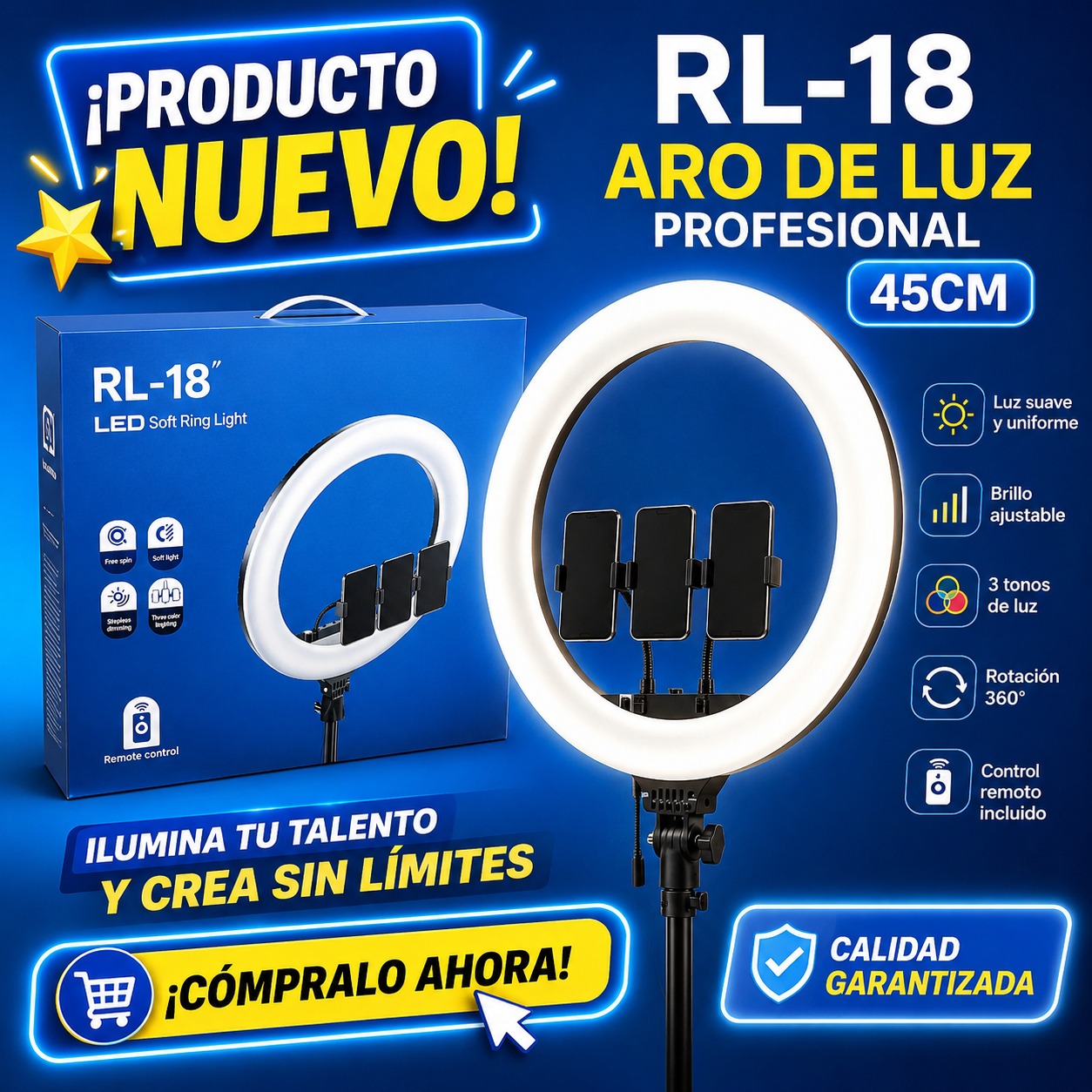 ARO DE LUZ PROFESIONAL 45CM RL-18