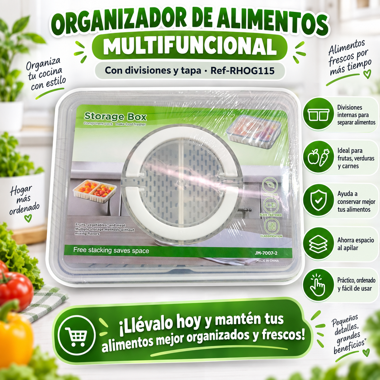 ORGANIZADOR DE NEVERA PARA FRUTAS Y VERDURAS X2 RHOG115, imagen 1