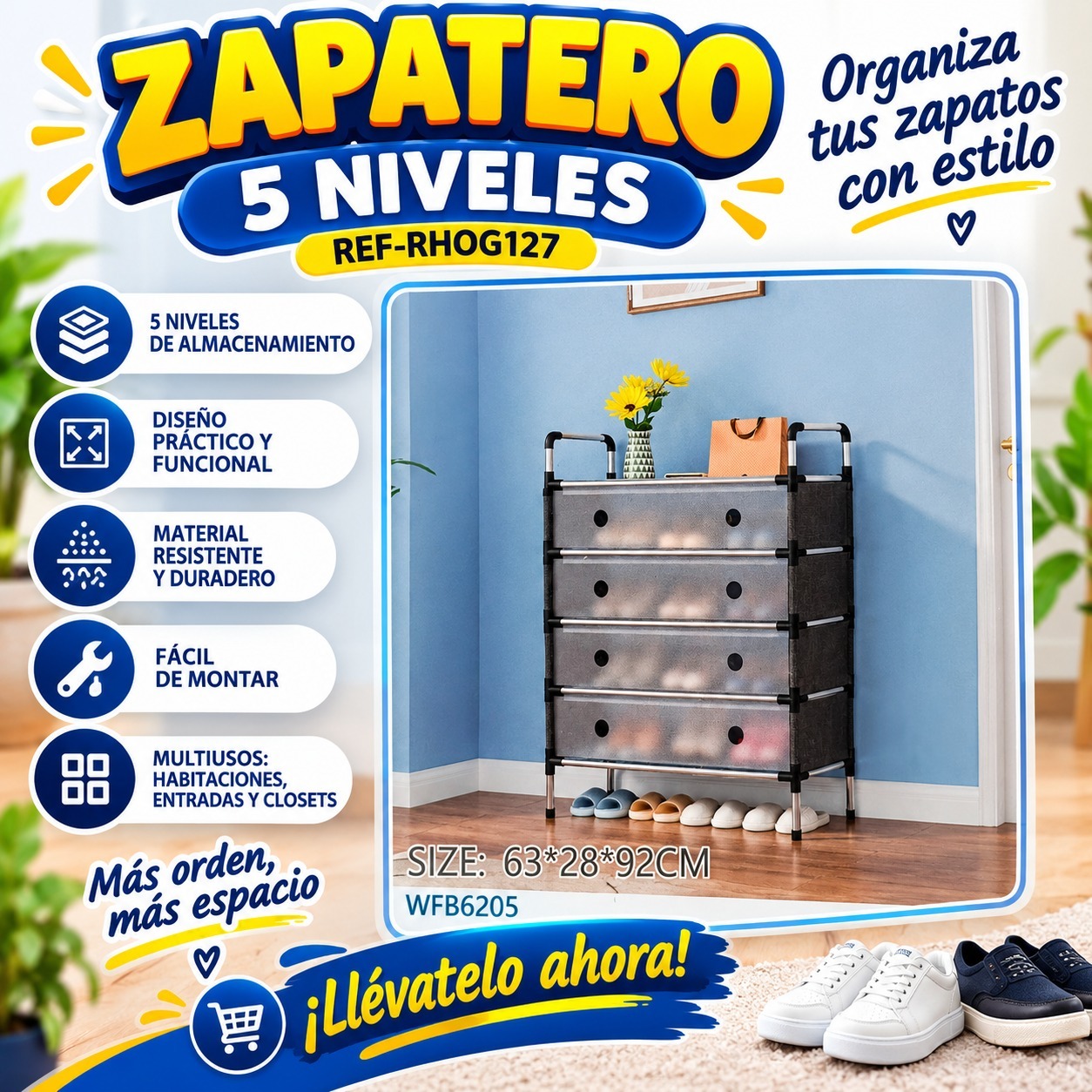 ZAPATERO DE 4 NIVELES CON TAPA RHOG127, imagen 1