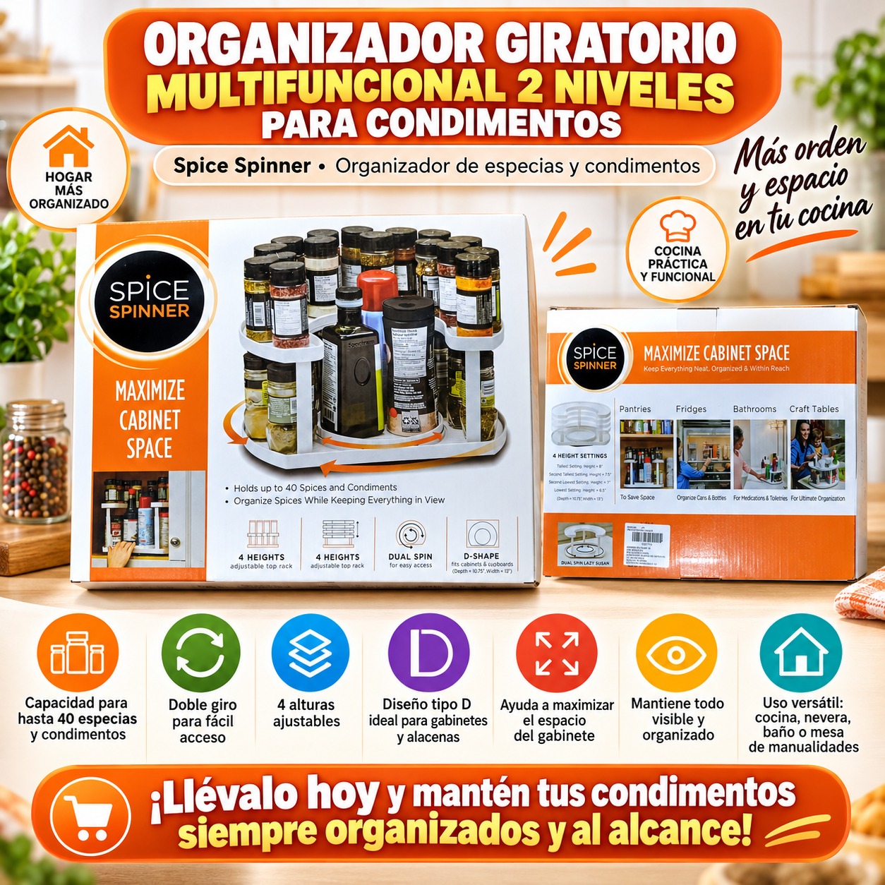 ORGANIZADOR GIRATORIO DE 2 NIVELES PARA CONDIMENTEROS RHOG169, imagen 1