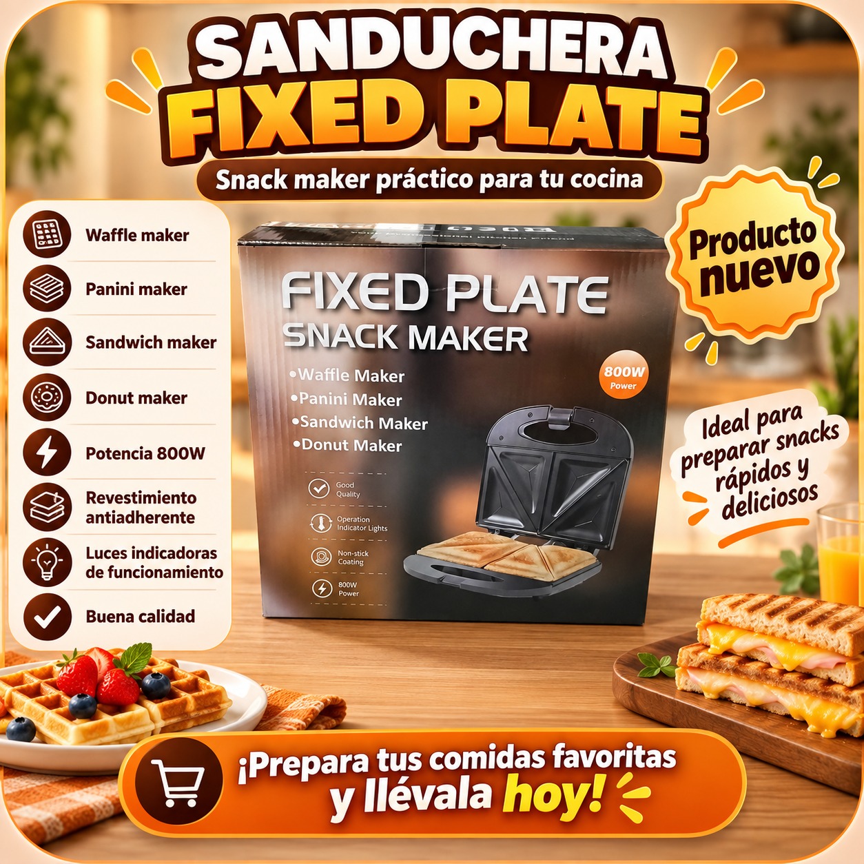 SANDUCHERA FIXED PLATE 800W CH26134, imagen 1