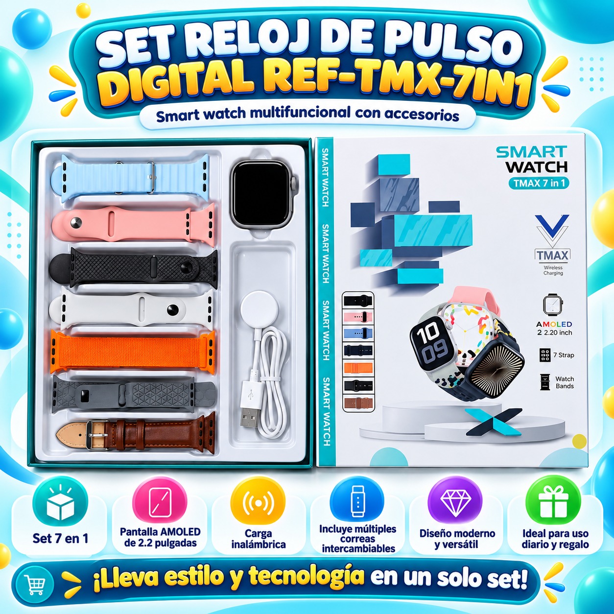 RELOJ INTELIGENTE SMART WATCH TMX 7IN1, imagen 1