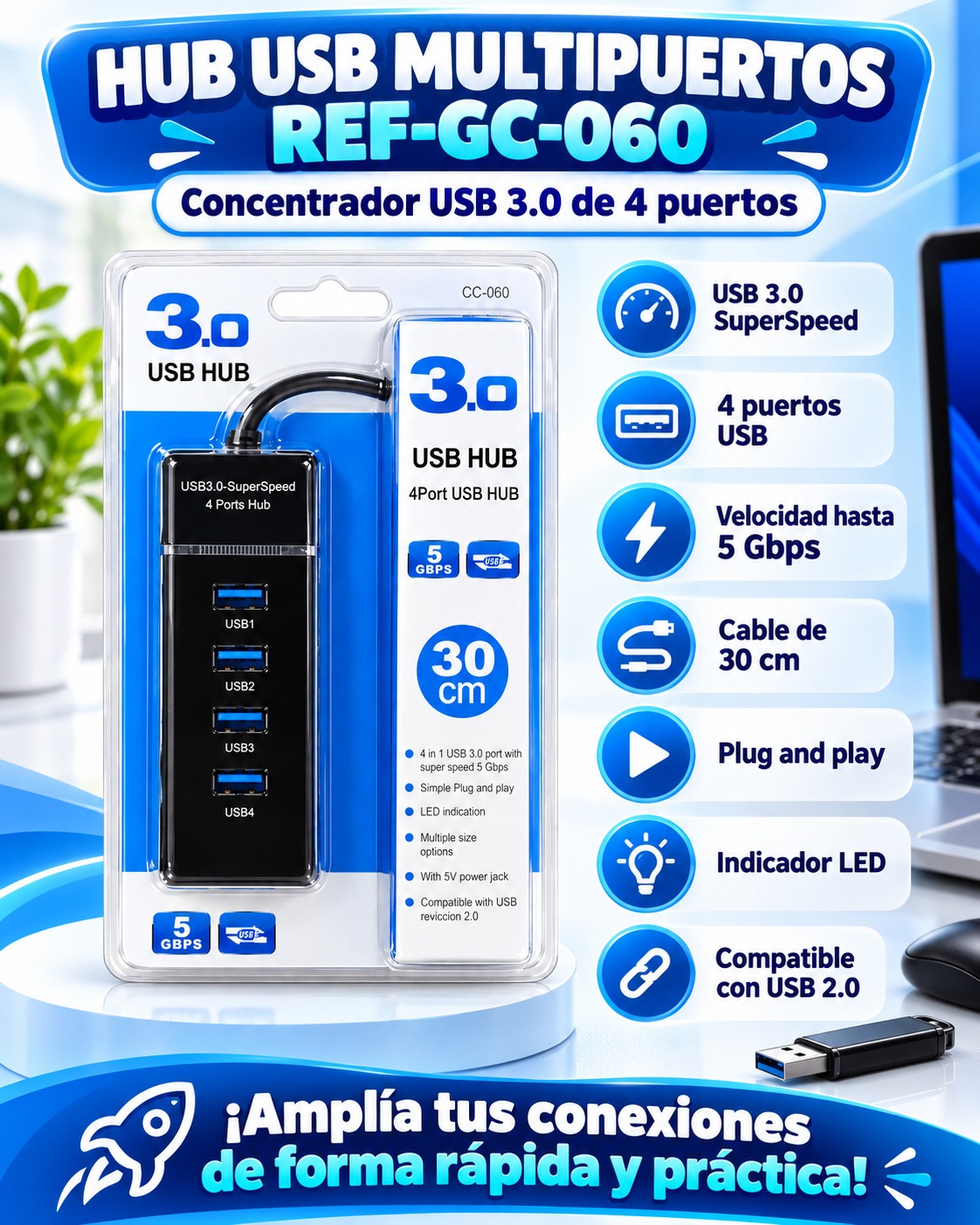 HUB USB MULTIPUERTOS REF-GC-060, imagen 1