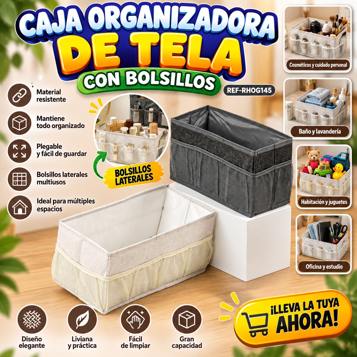 CAJA ORGANIZADORA DE TELA CON BOLSILLOS REF-RHOG145, imagen 1