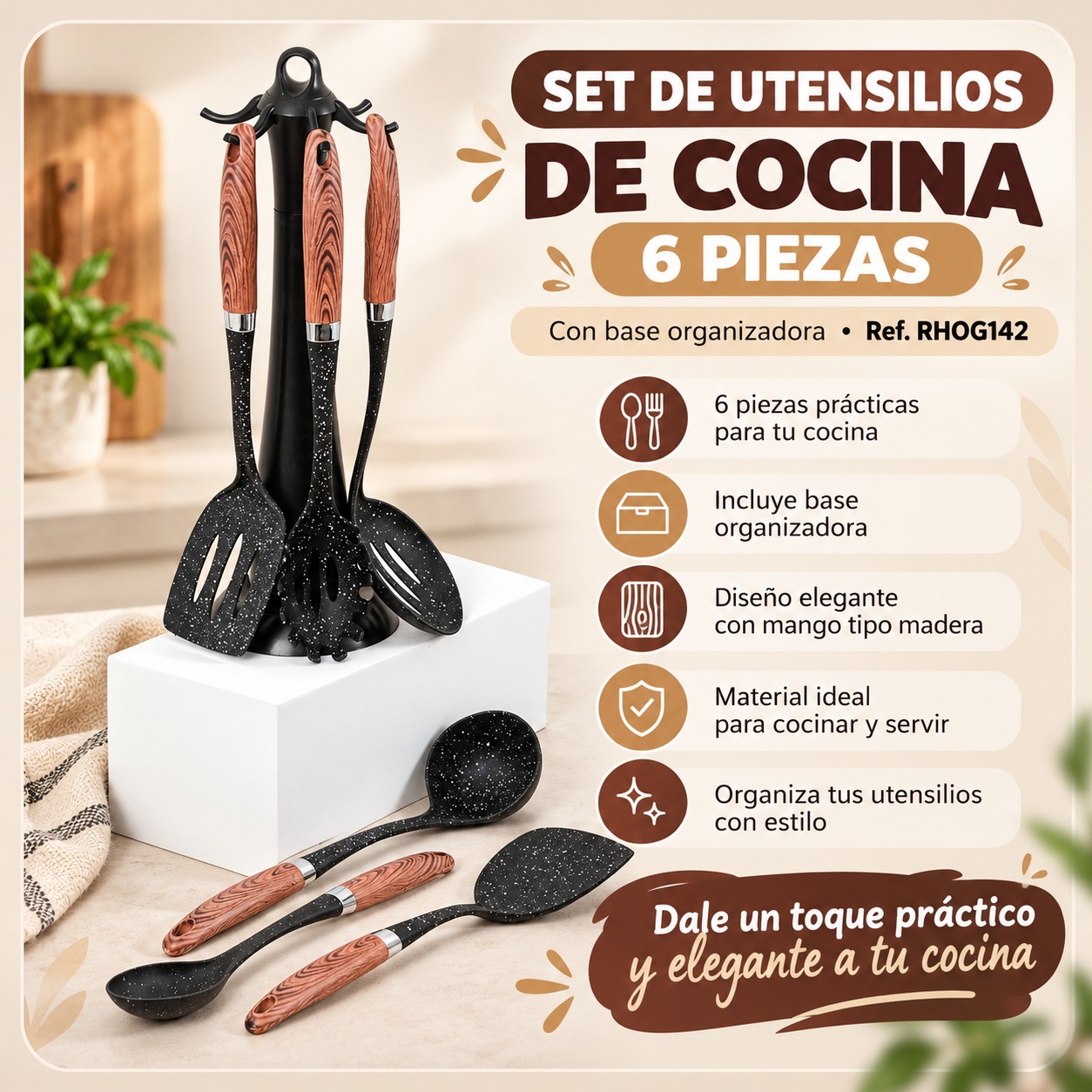 SET DE UTENSILIOS DE COCINA 6 PIEZAS CON BASE REF-RHOG142, imagen 1