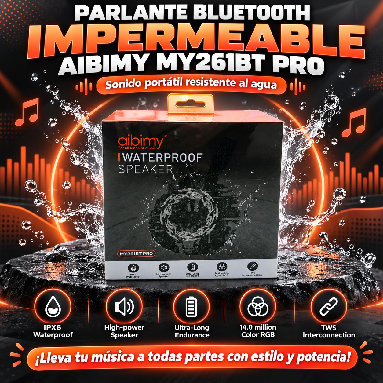 PARLANTE BLUETOOTH IMPERMEABLE AIBIMY MY261BT PRO, imagen 1