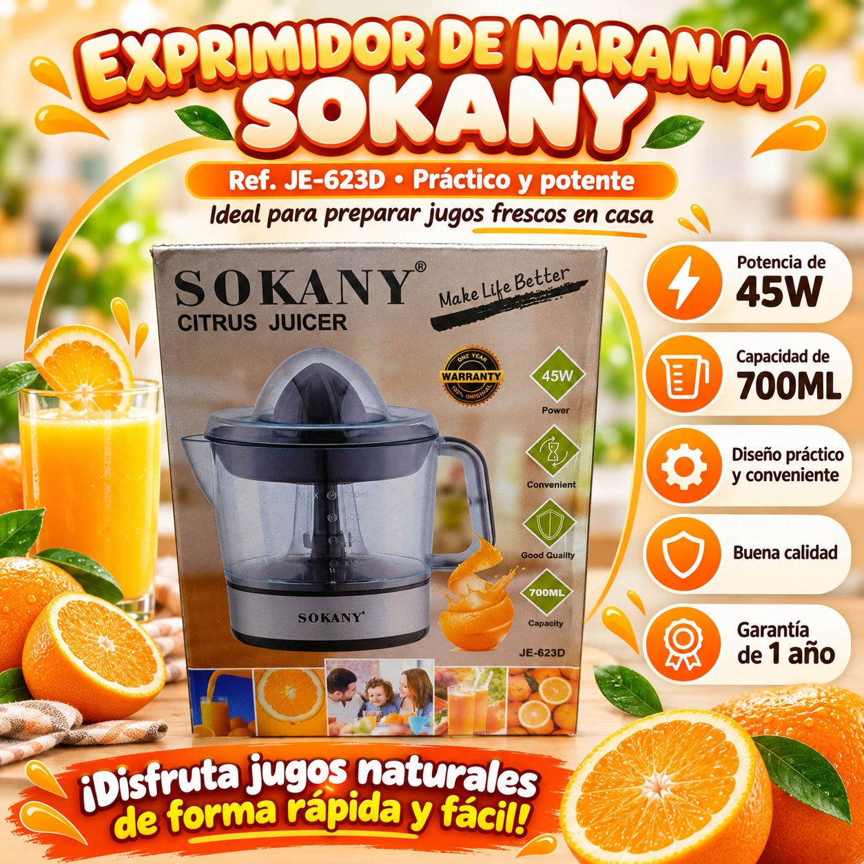 EXPRIMIDOR DE NARANJA SOKANY JE 623D, imagen 1
