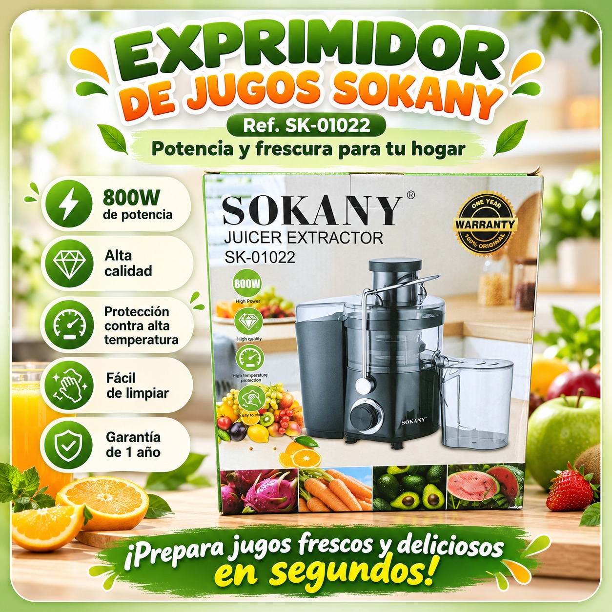EXTRACTOR DE JUGOS 800W SOKANY SK 01022, imagen 1