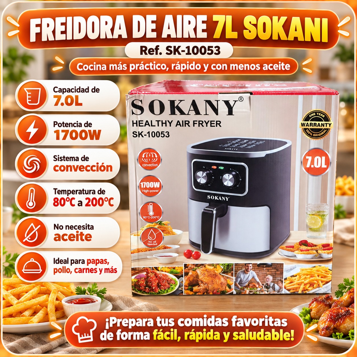 FREIDORA DE AIRE 7L SOKANY REF-SK-10053, imagen 1