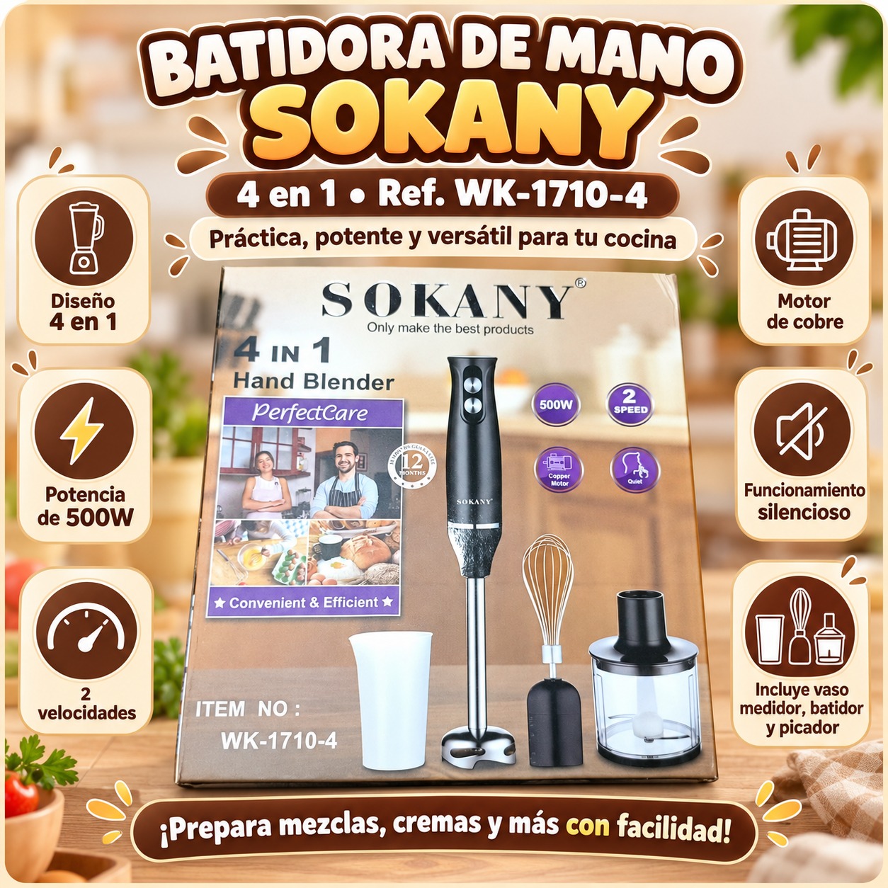 BATIDOR DE MANO 4 EN 1 SOKANY WK 1710 4